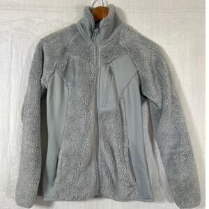 Columbia Full Zip Sweatshirt Small Gray Fuzzy Fleece Jacket Fireside Plush Teddy